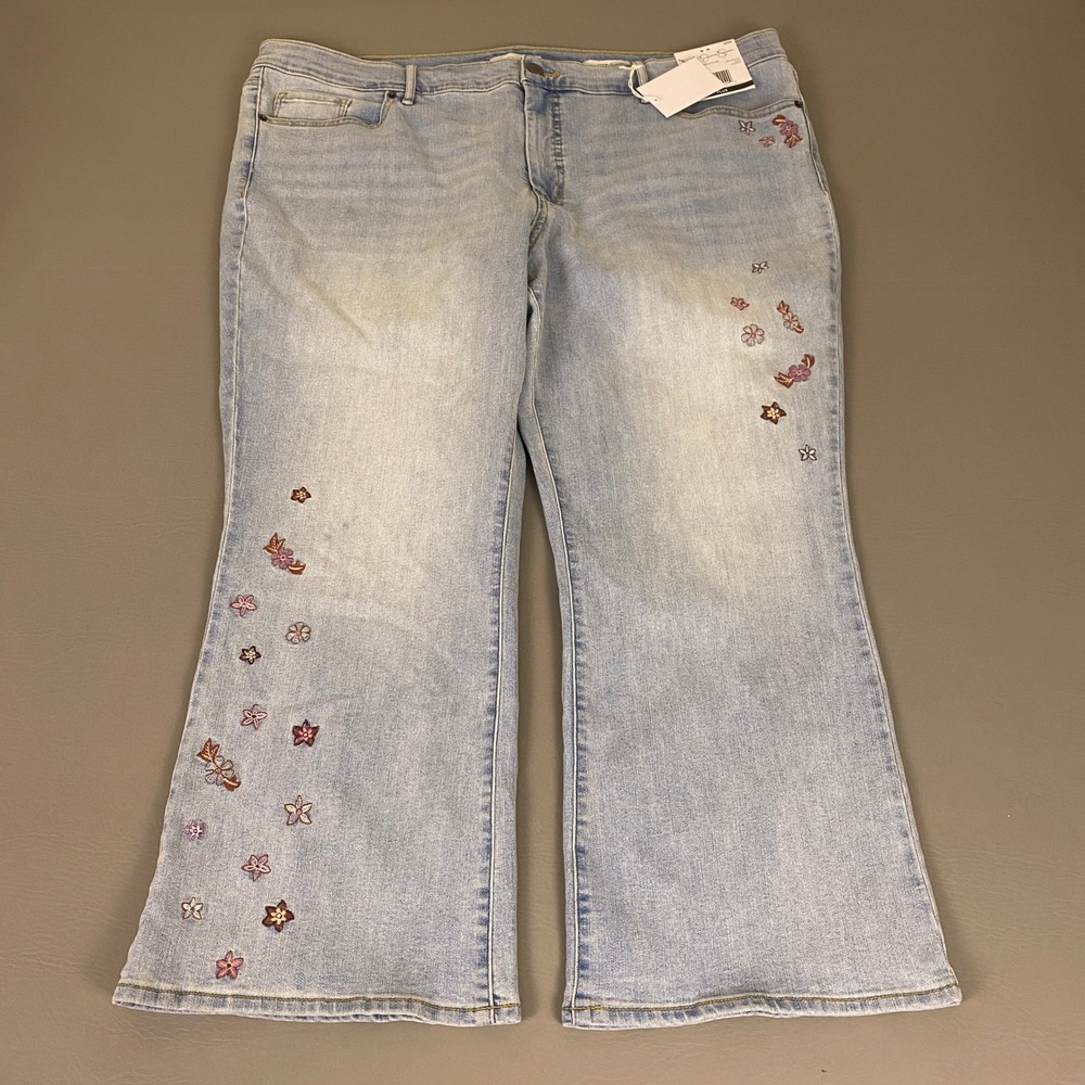 Jessica Simpson Ankle Flare Jeans Plus 20W Light Blue Floral Embroidered NWT